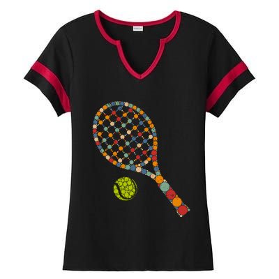 Retro Tennis Player & Ball With Polka Dots Happy Dot Day Boy Ladies Halftime Notch Neck Tee