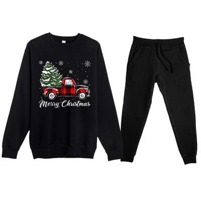 Red Truck Pick Up Christmas Tree Vintage Retro Premium Crewneck Sweatsuit Set