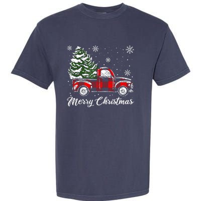 Red Truck Pick Up Christmas Tree Vintage Retro Garment-Dyed Heavyweight T-Shirt