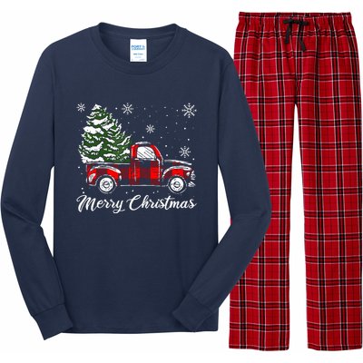 Red Truck Pick Up Christmas Tree Vintage Retro Long Sleeve Pajama Set