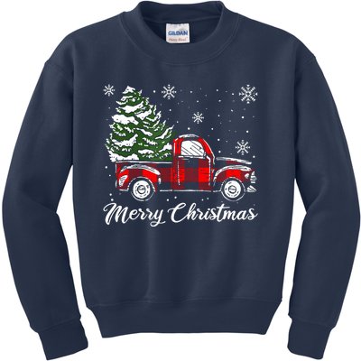 Red Truck Pick Up Christmas Tree Vintage Retro Kids Sweatshirt