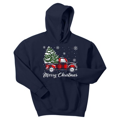 Red Truck Pick Up Christmas Tree Vintage Retro Kids Hoodie