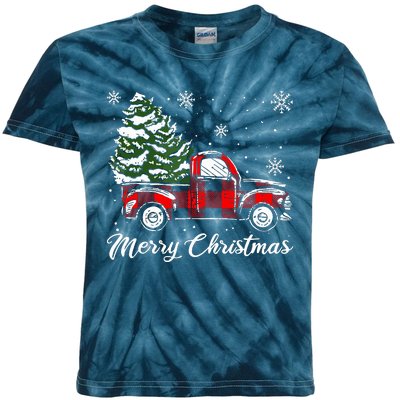 Red Truck Pick Up Christmas Tree Vintage Retro Kids Tie-Dye T-Shirt