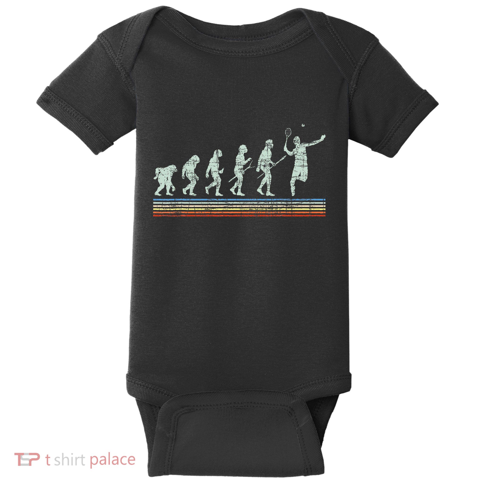 Retro Tennis Player Evolution Racket Game Sports Lover Baby Bodysuit