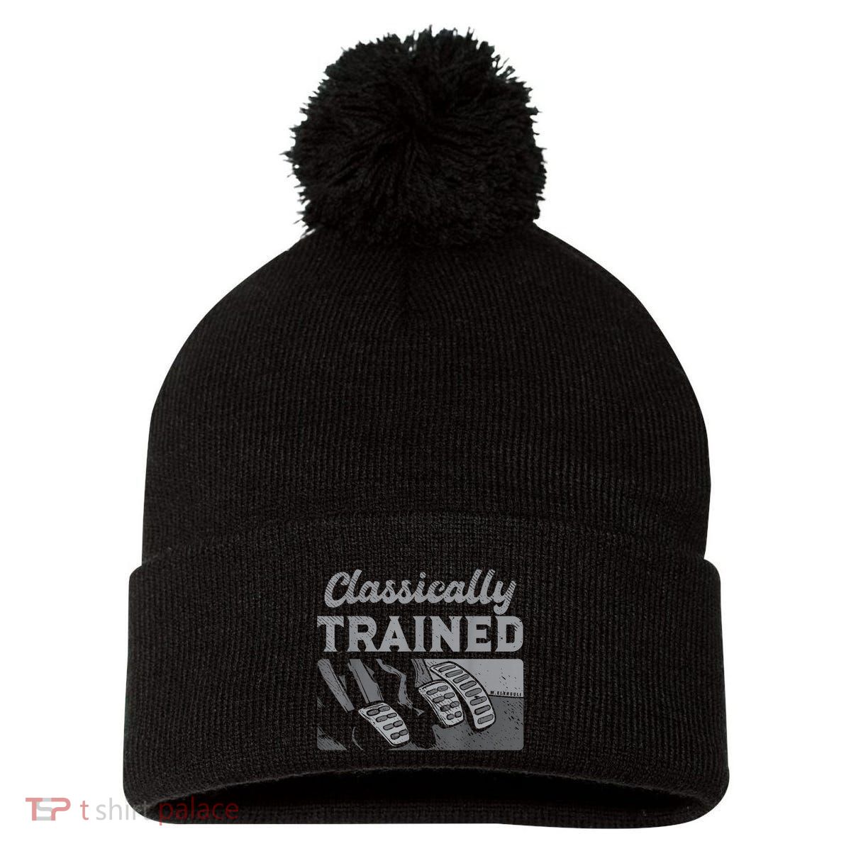 Racing Three Pedals Classically Trained Manual Transmission Pom Pom 12in Knit Beanie