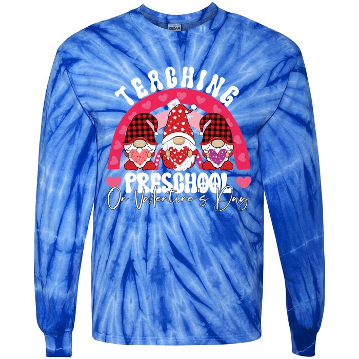 Rainbow Teaching Preschool On Valentine's Day Teacher Gift Tie-Dye Long Sleeve Shirt