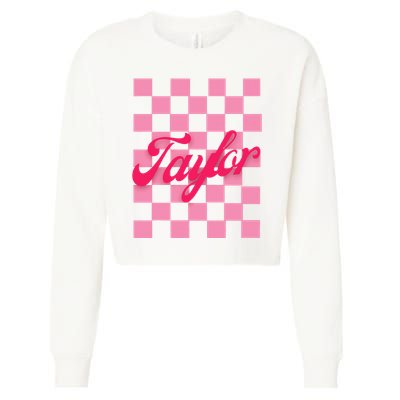 Retro Taylor Personalized Groovy Birthday Girl Design Cropped Pullover Crew
