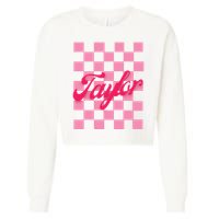 Retro Taylor Personalized Groovy Birthday Girl Design Cropped Pullover Crew