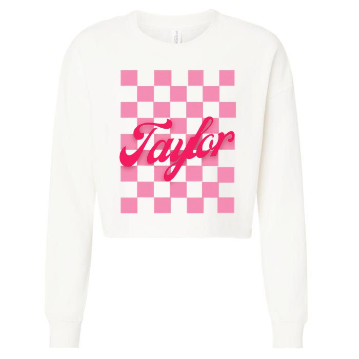 Retro Taylor Personalized Groovy Birthday Girl Design Cropped Pullover Crew