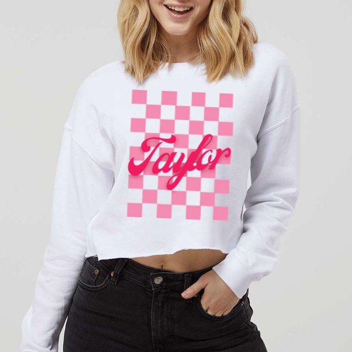 Retro Taylor Personalized Groovy Birthday Girl Design Cropped Pullover Crew