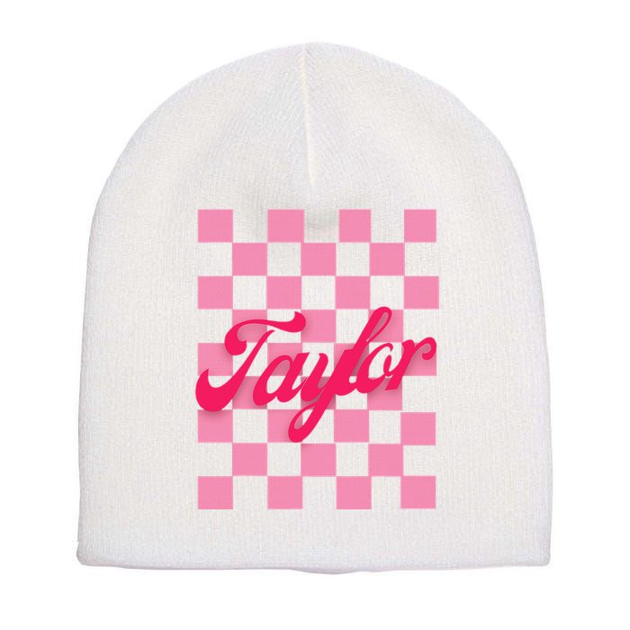 Retro Taylor Personalized Groovy Birthday Girl Design Short Acrylic Beanie