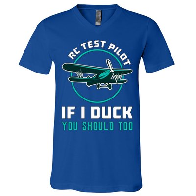 Rc Test Pilot If I Duck Model Airplane Vintage Rc Plane Gift V-Neck T-Shirt