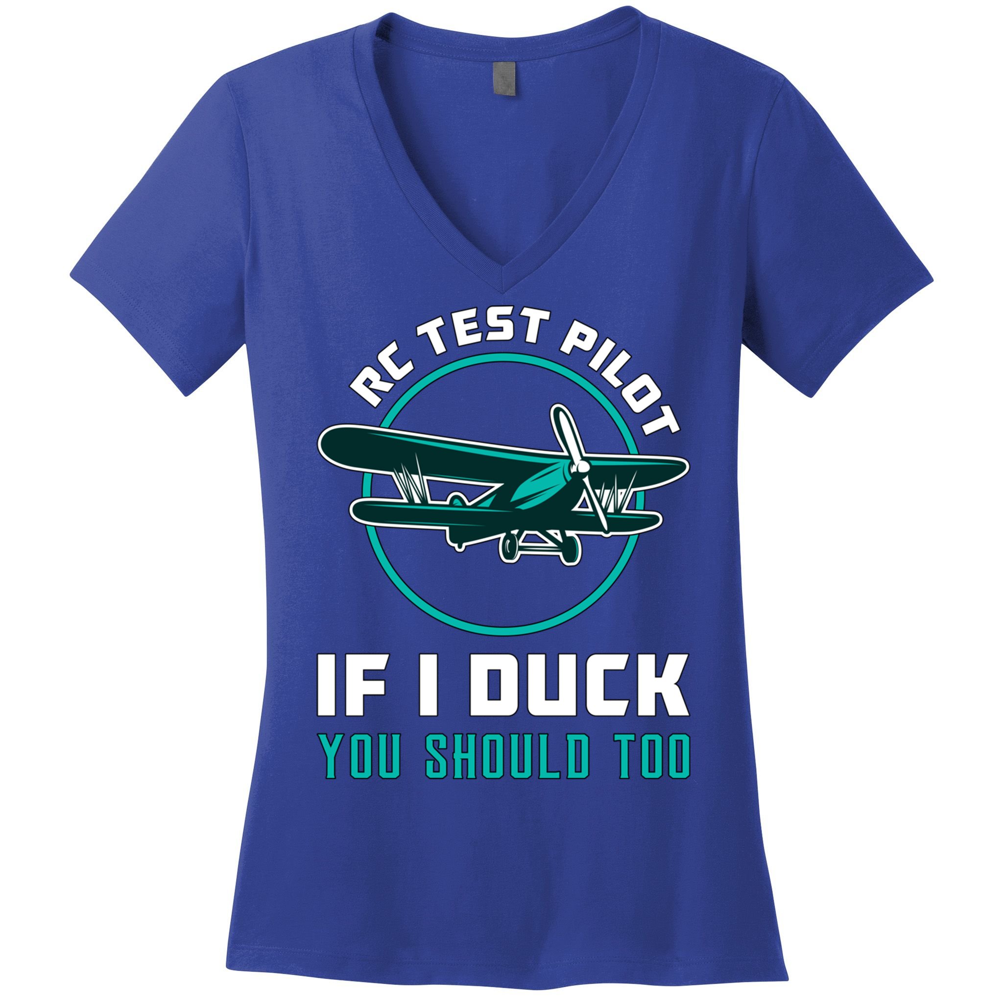 Rc Test Pilot If I Duck Model Airplane Vintage Rc Plane Gift Women's V-Neck T-Shirt
