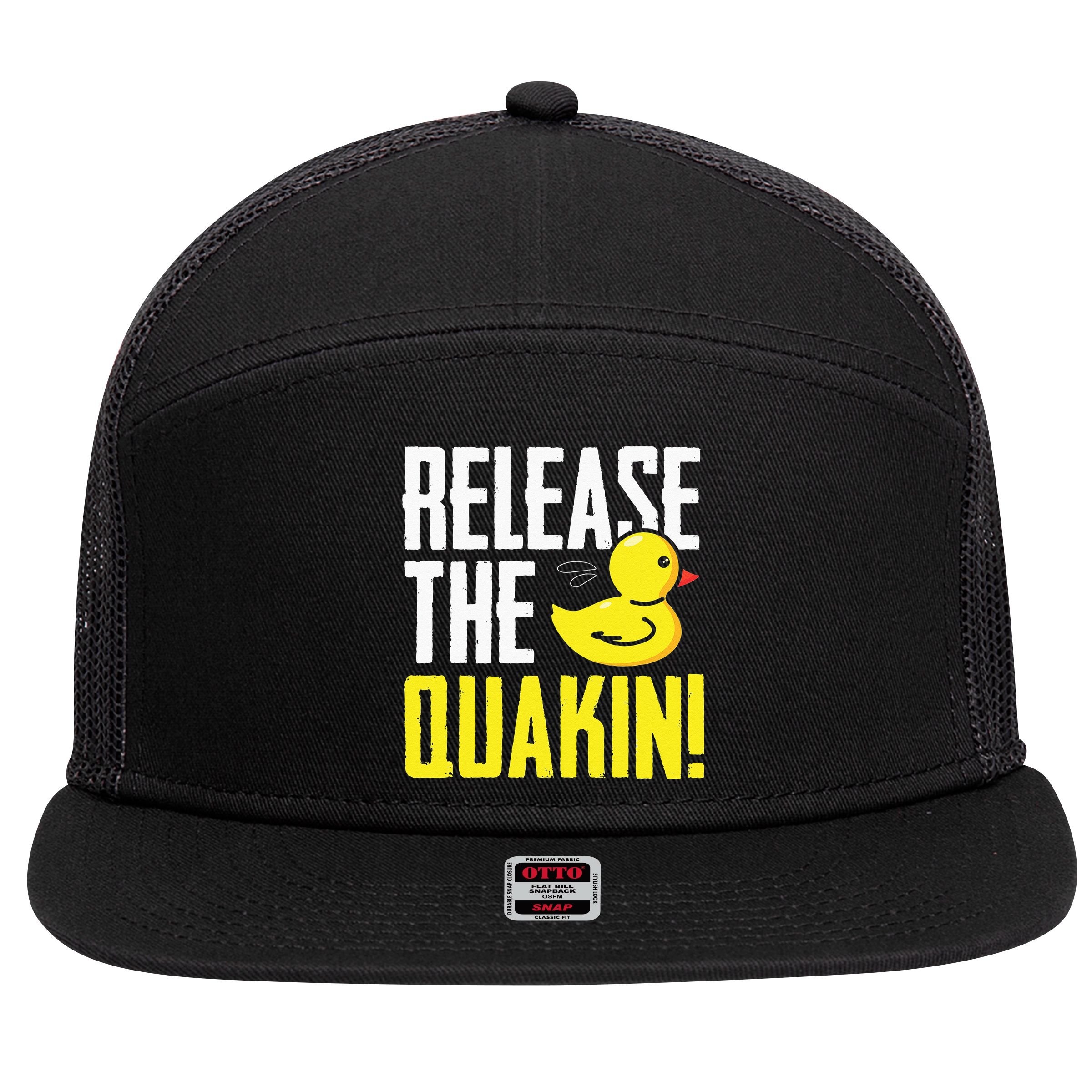 Release The Quackin! Graphic Rubber Duck Funny 7 Panel Mesh Trucker Snapback Hat