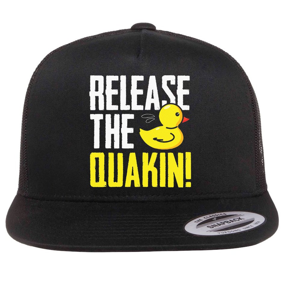 Release The Quackin! Graphic Rubber Duck Funny Flat Bill Trucker Hat
