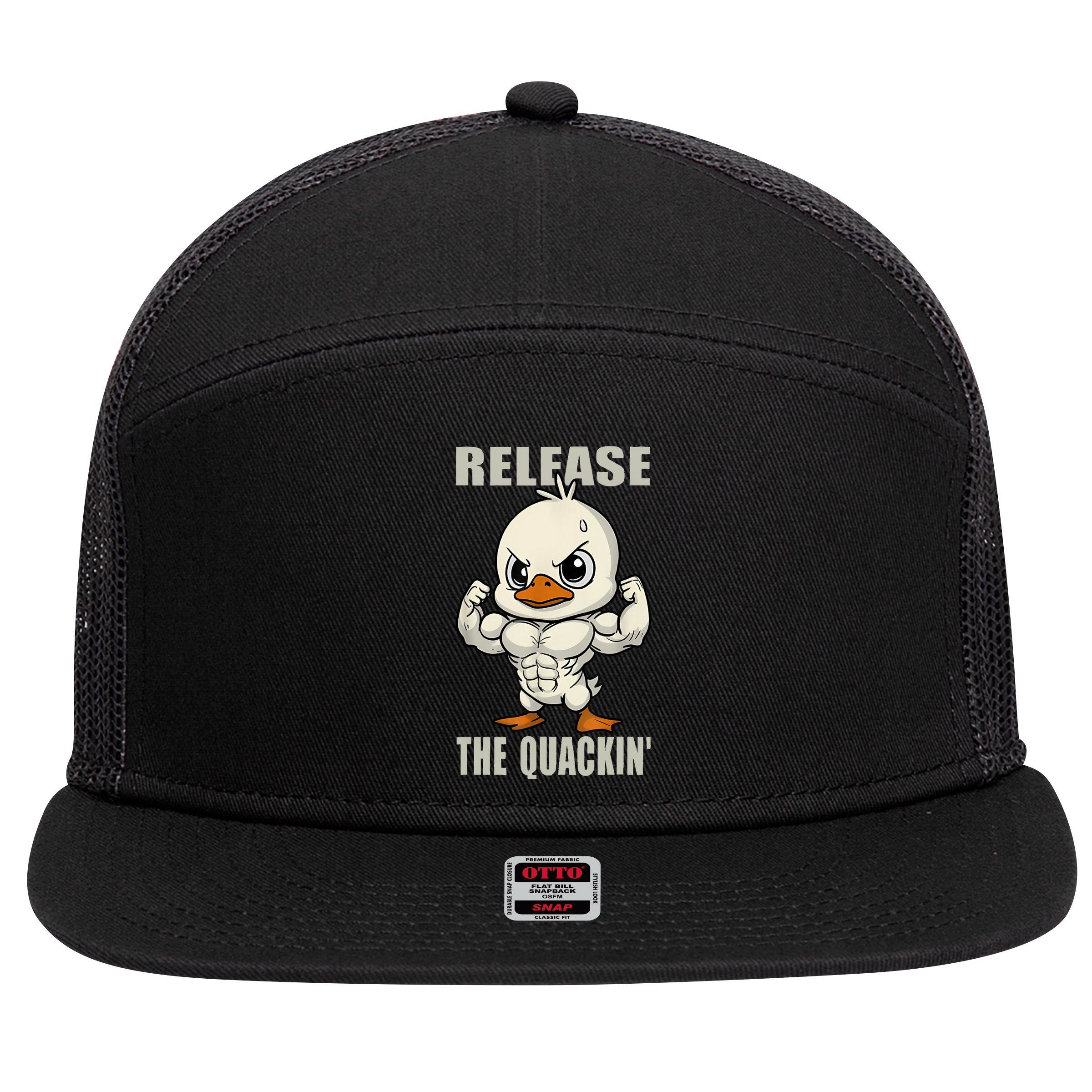 Release The Quackin Duck Gym Weightlifting Bodybuilder 7 Panel Mesh Trucker Snapback Hat