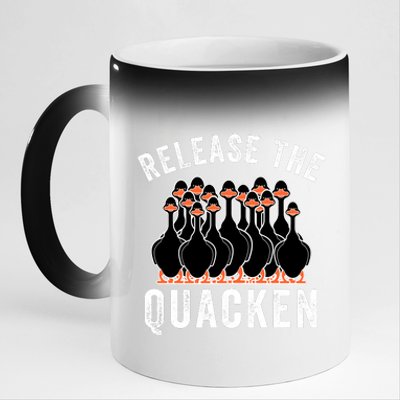 Release The Quacken, Duck Lover, Farmer, Funny Animal Lover 11oz Black Color Changing Mug