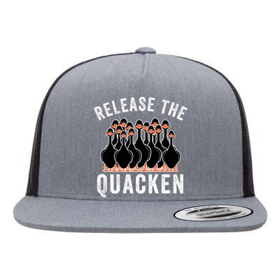 Release The Quacken, Duck Lover, Farmer, Funny Animal Lover Flat Bill Trucker Hat