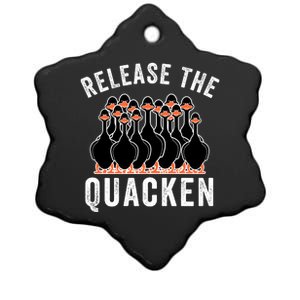 Release The Quacken, Duck Lover, Farmer, Funny Animal Lover Ceramic Star Ornament