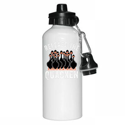 Release The Quacken, Duck Lover, Farmer, Funny Animal Lover Aluminum Water Bottle