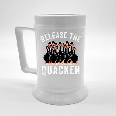 Release The Quacken, Duck Lover, Farmer, Funny Animal Lover Beer Stein