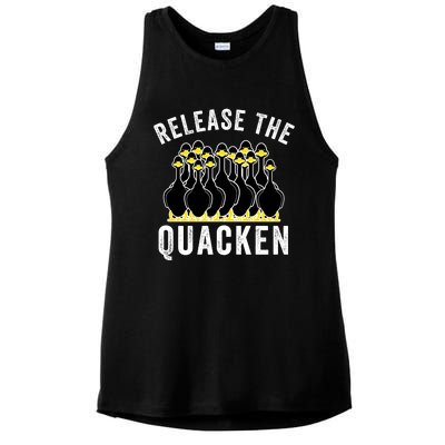 Release The Quacken, Farmer, Duck Lover, Funny Animal Lover Ladies PosiCharge Tri-Blend Wicking Tank