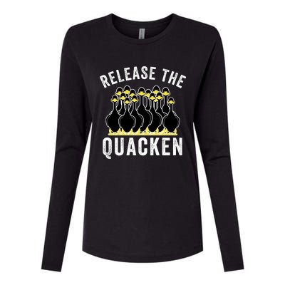 Release The Quacken, Farmer, Duck Lover, Funny Animal Lover Womens Cotton Relaxed Long Sleeve T-Shirt