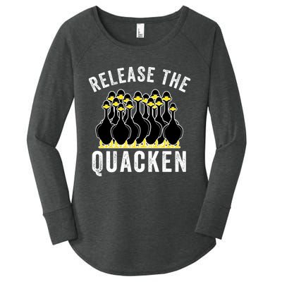 Release The Quacken, Farmer, Duck Lover, Funny Animal Lover Women's Perfect Tri Tunic Long Sleeve Shirt