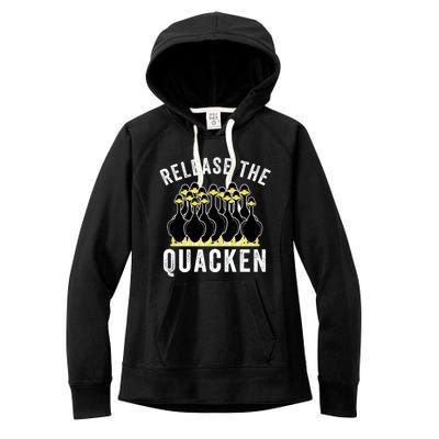 Release The Quacken, Farmer, Duck Lover, Funny Animal Lover Women's Fleece Hoodie