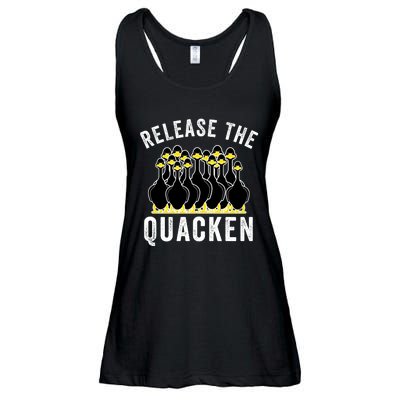 Release The Quacken, Farmer, Duck Lover, Funny Animal Lover Ladies Essential Flowy Tank