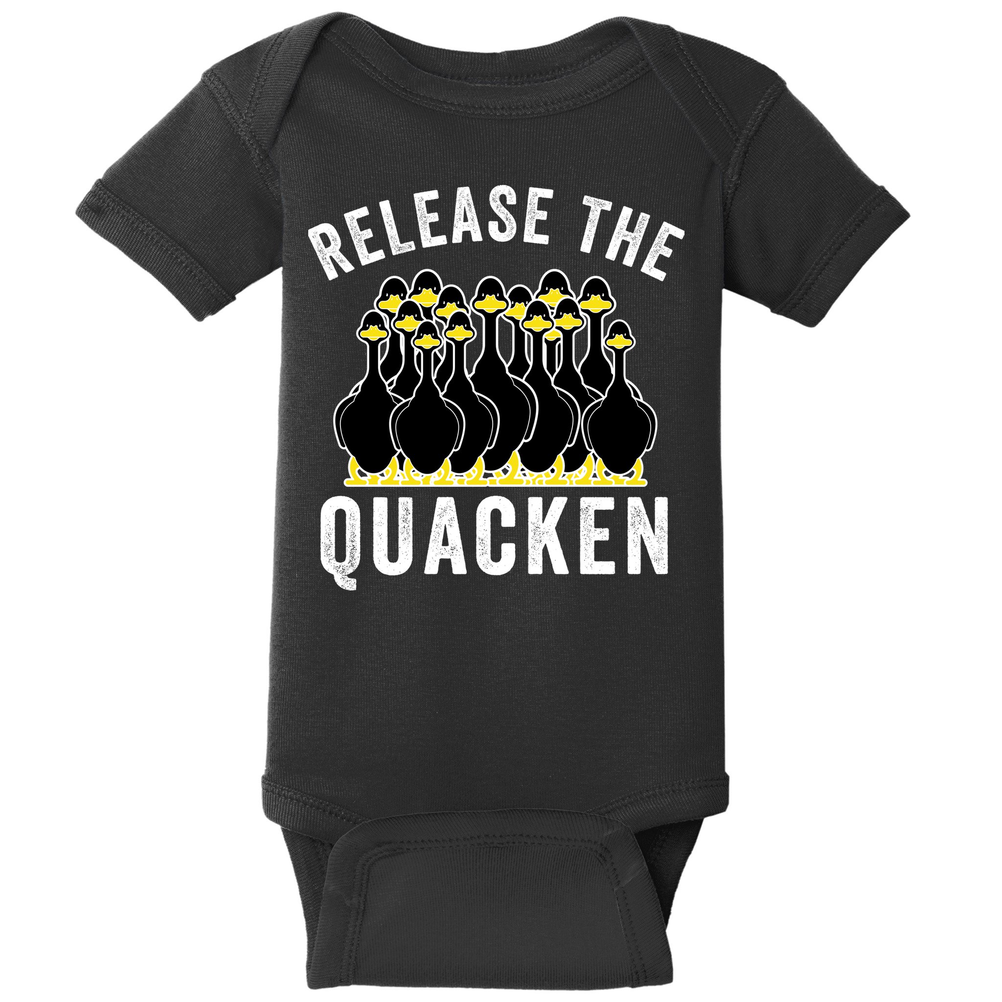 Release The Quacken, Farmer, Duck Lover, Funny Animal Lover Baby Bodysuit
