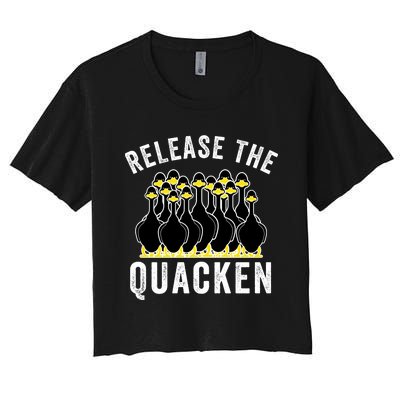 Release The Quacken, Farmer, Duck Lover, Funny Animal Lover Women's Crop Top Tee