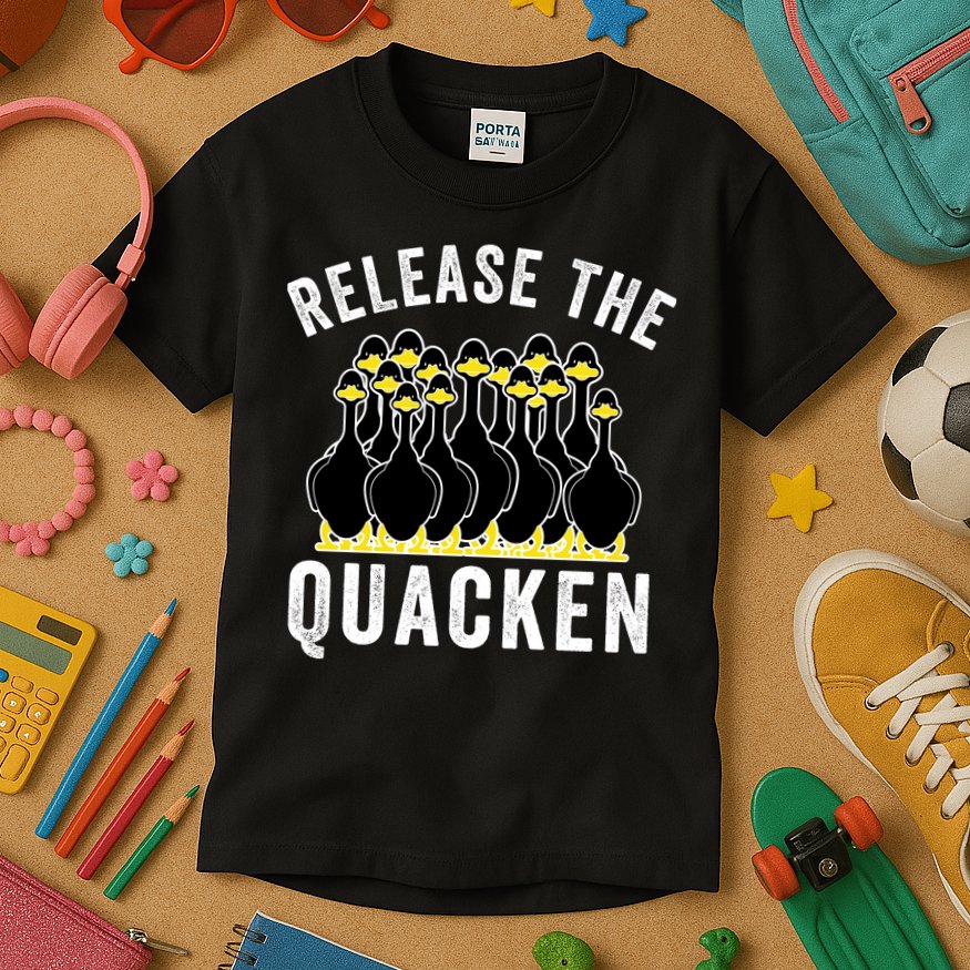 Release The Quacken, Farmer, Duck Lover, Funny Animal Lover Kids T-Shirt