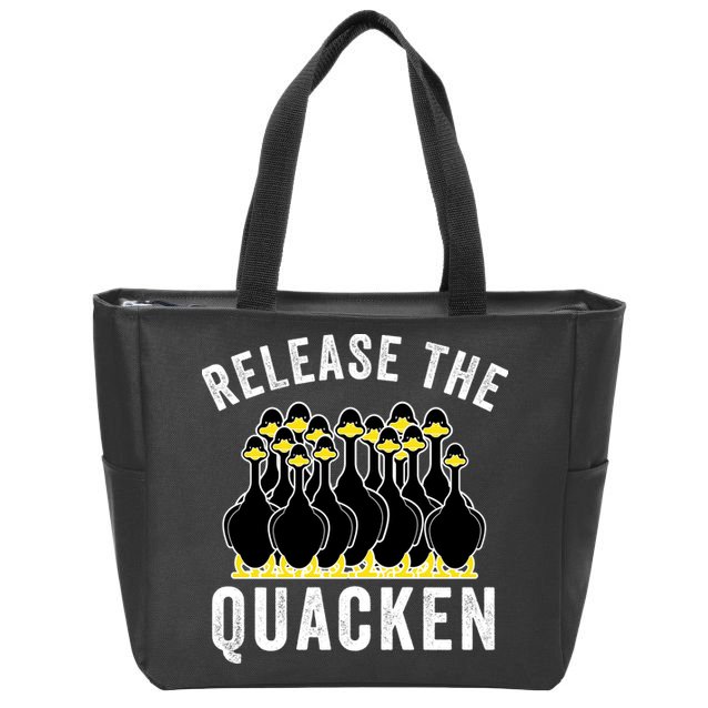 Release The Quacken, Farmer, Duck Lover, Funny Animal Lover Zip Tote Bag