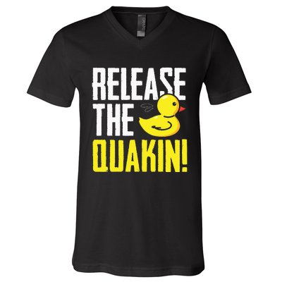 Release The Quackin! Graphic Rubber Duck Funny V-Neck T-Shirt