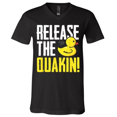 Release The Quackin! Graphic Rubber Duck V-Neck T-Shirt