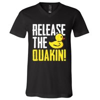 Release The Quackin! Graphic Rubber Duck V-Neck T-Shirt