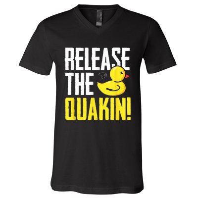 Release The Quackin! Graphic Rubber Duck V-Neck T-Shirt