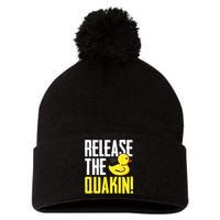 Release The Quackin! Graphic Rubber Duck Pom Pom 12in Knit Beanie