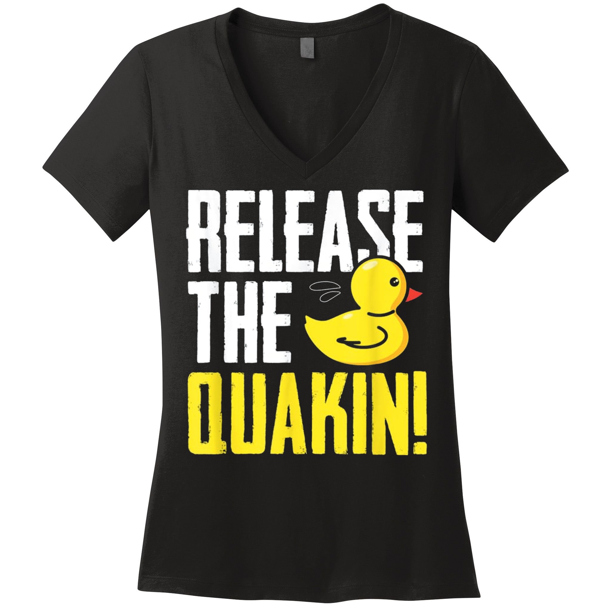 Release The Quackin! Graphic Rubber Duck Women's V-Neck T-Shirt