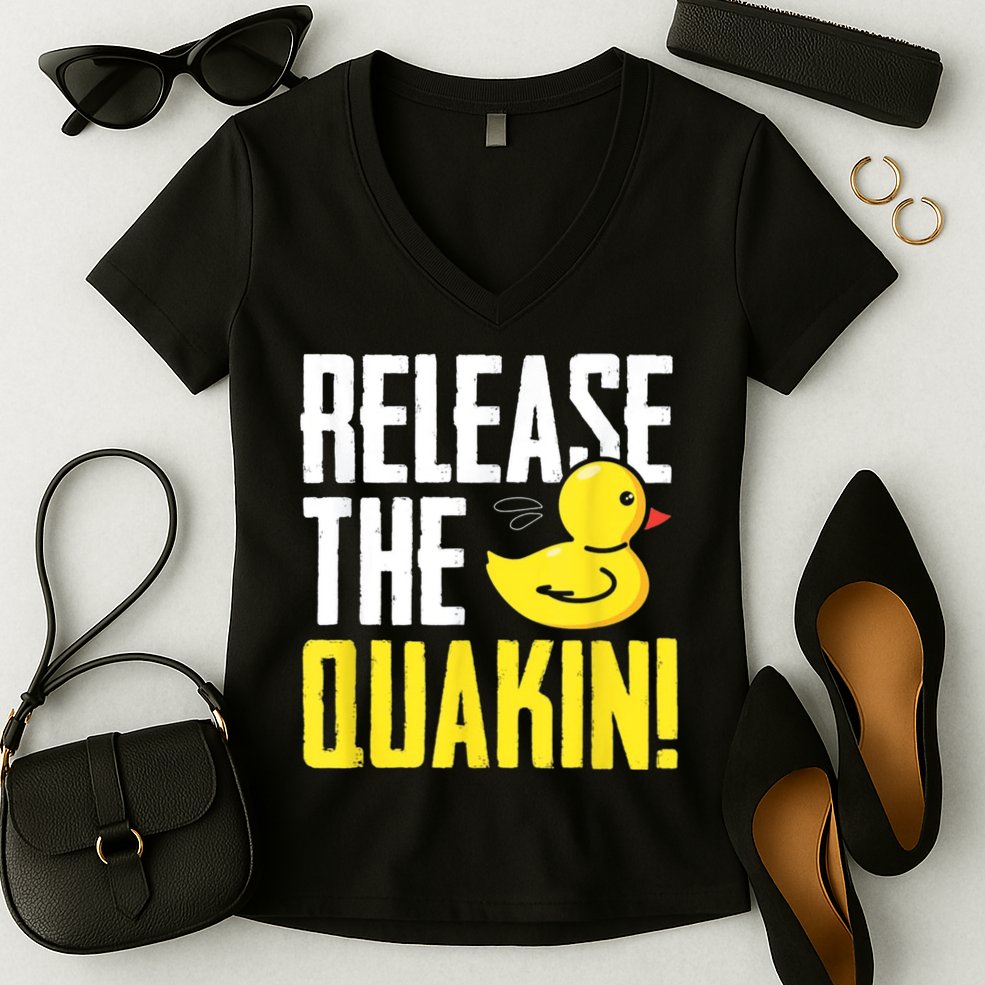 Release The Quackin! Graphic Rubber Duck Women's V-Neck T-Shirt