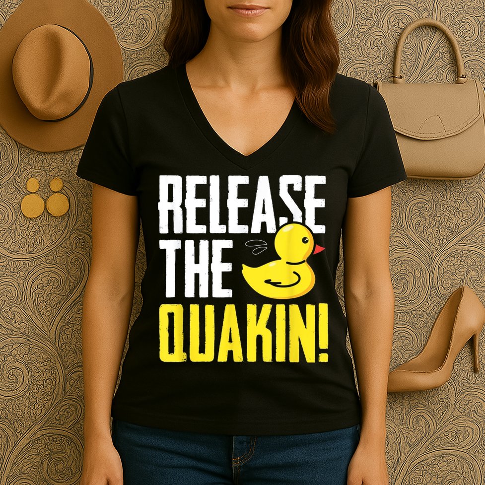 Release The Quackin! Graphic Rubber Duck Women's V-Neck T-Shirt