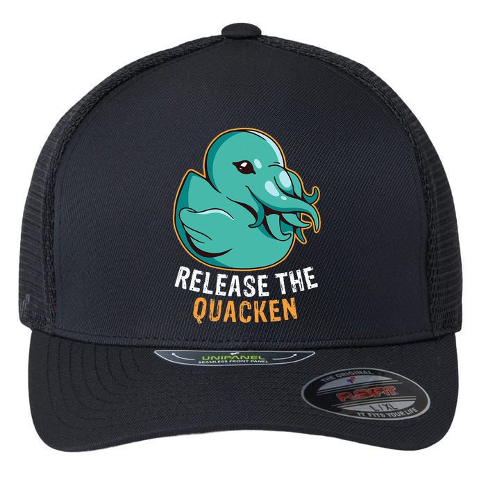 Release the Quacken a Funny Kraken Duck Flexfit Unipanel Trucker Cap
