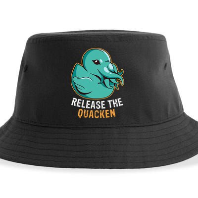 Release the Quacken a Funny Kraken Duck Sustainable Bucket Hat