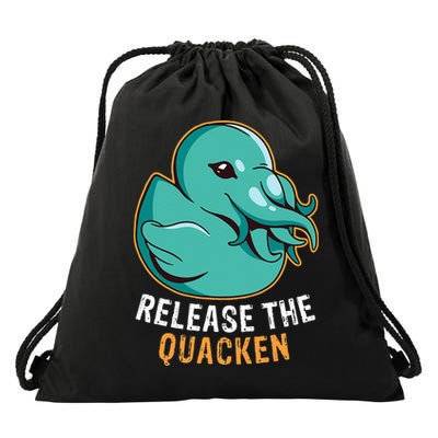 Release the Quacken a Funny Kraken Duck Drawstring Bag