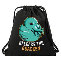 Release the Quacken a Funny Kraken Duck Drawstring Bag