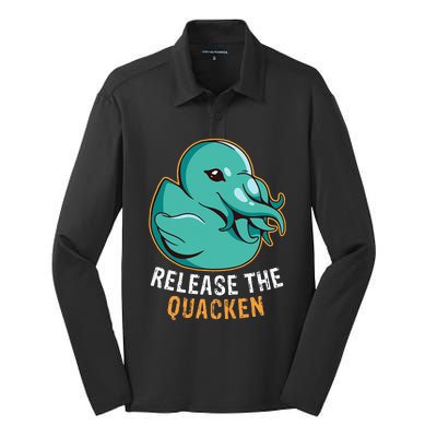 Release the Quacken a Funny Kraken Duck Silk Touch Performance Long Sleeve Polo