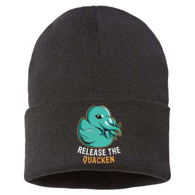Release the Quacken a Funny Kraken Duck Sustainable Knit Beanie