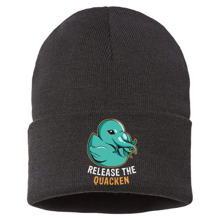 Release the Quacken a Funny Kraken Duck Sustainable Knit Beanie