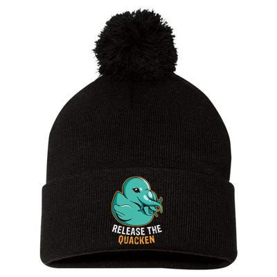 Release the Quacken a Funny Kraken Duck Pom Pom 12in Knit Beanie